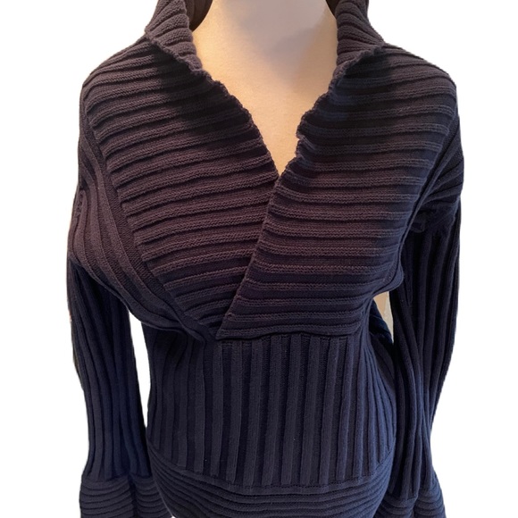 Chadwicks Sweaters - Chadwick’s Navy Blue Cross Wrap Front V-Neck Thick Long Sleeve Sweater Medium